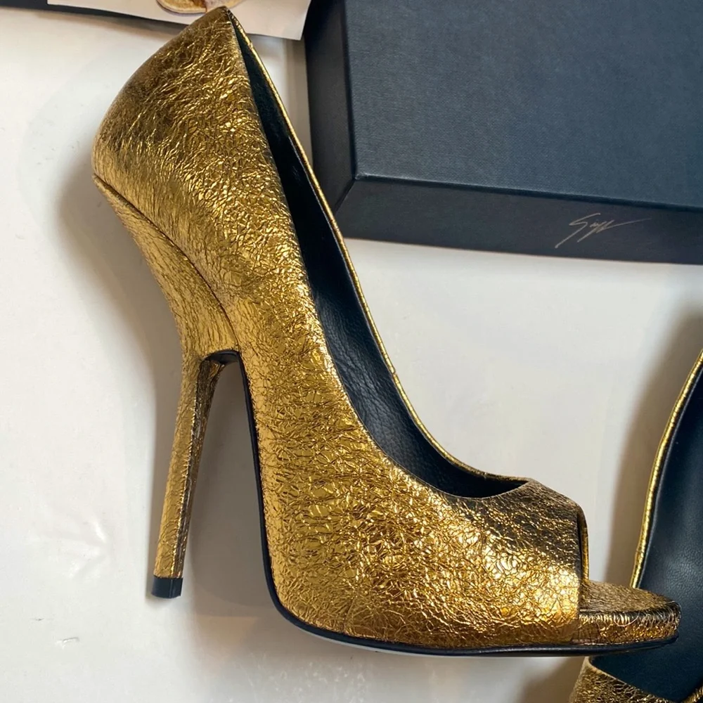 Giuseppe Zanotti Gold Alien/Warby Cristallo Heels Gold Glamour Metallic Pumps - Picture 6 of 16